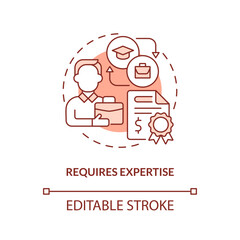 Requires expertise terracotta concept icon. Control data. Economic indicators disadvantage abstract idea thin line illustration. Isolated outline drawing. Arial, Myriad Pro-Bold fonts use