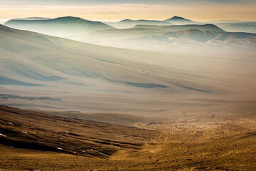 Atacama Desert dramatic volcanic landscape at Sunset, Chile, South America