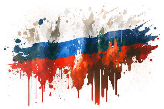 An Illustration of an Expressive Watercolor Painted Russia Flag With an Explosion of Color, Movement and Artistic Flair, generative ai
