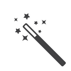 Magic tool and magic wand of magician wand vector illustration. Magic wand with stars flat sign design. Magic wand vector icon. Pictogram of magical wands symbol with rising stars and stick simple - obrazy, fototapety, plakaty