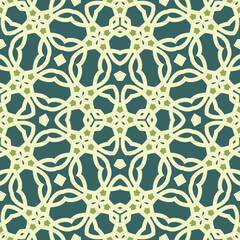 Flat illustration vector-style image of geometric floral and leaves in seamless pattern
