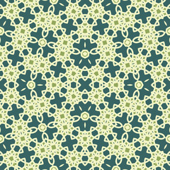 Flat illustration vector-style image of geometric floral and leaves in seamless pattern
