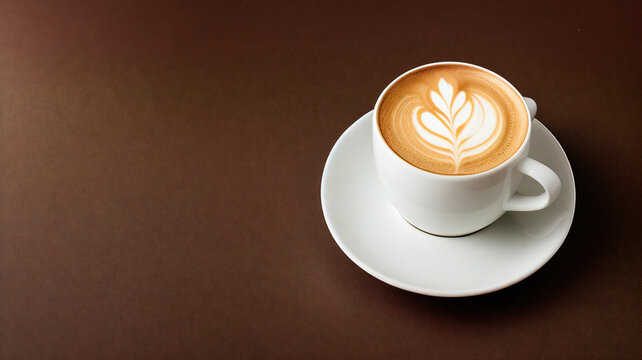 Cup of coffee / Mug / Neutral Background with hot steam / Wallpaper / Copy Space / Blank Space / banner size / Cappuchino / Latte / Milk 
