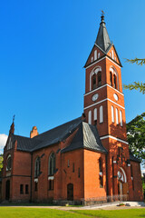 Neo-Gothic church of St. Stanisław Kostka, Karolewo, Warmian-Masurian Voivodeship, Poland.