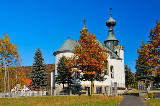 Greek Catholic Orthodox church of the Dormition of the Mother of God. Klimkowka, Podkarpackie Voivodeship, Poland.
