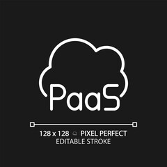 PaaS cloud computing pixel perfect white linear icon for dark theme. Database as platform. Information storage technology. Thin line illustration. Isolated symbol for night mode. Editable stroke