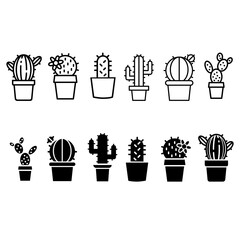 Wild cactus linear vector icons set. Cacti illustration sign collection.