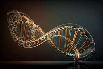 Futuristic DNA Helix on Black Background. DNA Science Background, Created with Generative AI Technology