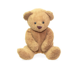 Brown teddy bear baby toy on a white background.