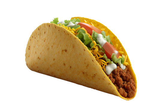 taco mexican tortilla wrap with chicken isolated on white background, image ai generate