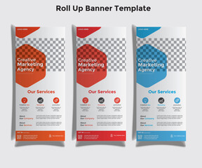 Creative roll up banner design template. print ready set design.