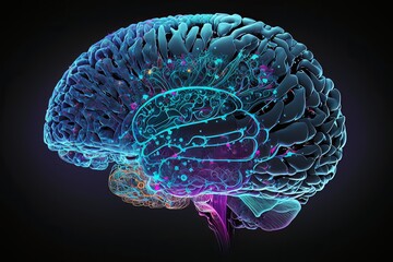 Digital neural human brain. Virtual Brain. Generative AI