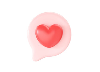 3d social media love heart icon render - message bubble for favorite chat and network speech on mobile phone