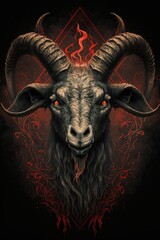 Goat head with big two horns as satanic symbol graphic  generative ai
