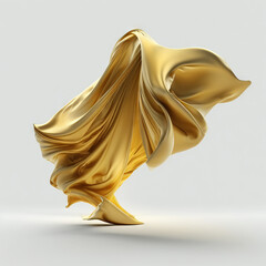 Golden Silk cloth flying in air with gray background