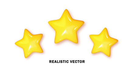 3D stars glossy yellow colors. Png  Concept rating, achievements for games, feedback from client for mobile applications. Realistic vector illustration.