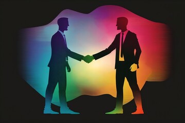 Business people shaking hands, gradient background, generative AI