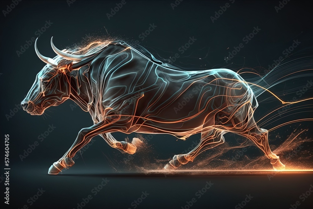 Fototapete strength and speed in movement: an illustration of a running bull generative ai