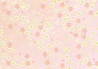 桜の花と金箔と和紙の和風ピンク背景素材