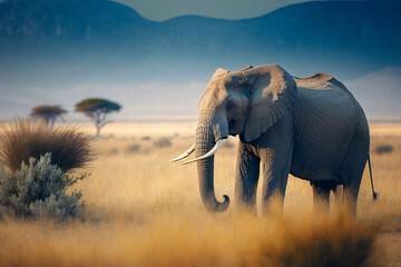African Elephant in the wild. Generative AI