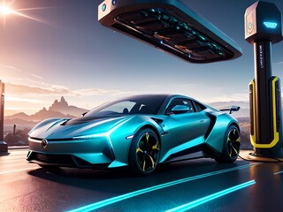 Plakat Digital drawing of a futuristic car. Generative AI
