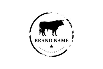 Cattle Bull Buffalo Angus Beef Meat Grill Barbeque barbecue bbq Vintage Retro Logo design