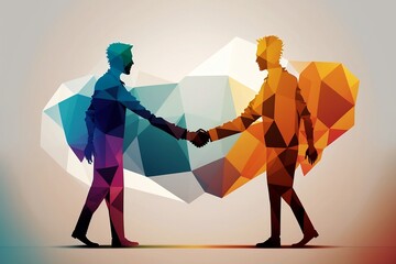 Two men shaking hands, abstract, polygon, generative, AI
