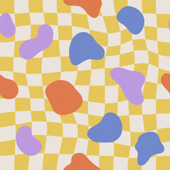 Seamless pattern groovy aesthetic. Spring mood. Cute flowers. Retro background for design and card, covers, package, wrapping paper.