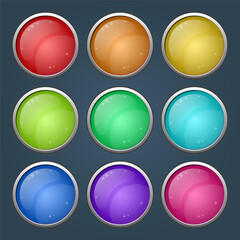 Bright colorful round button and icon background set