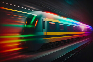 Naklejka premium Multicolored high speed train. Generative AI
