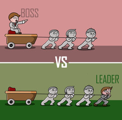 Boss vs leader comparison. Illustration, concept. Good vs bad leader