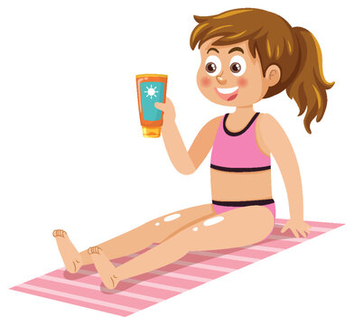 A Girl Applying Sunscreen Lotion