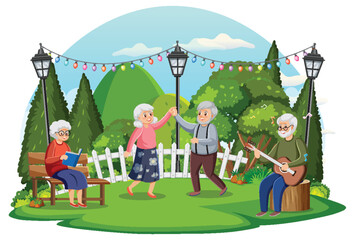 Obraz na płótnie Canvas Elderly people enjoying at park