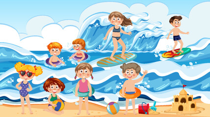 Obraz na płótnie Canvas People enjoying summer holiday on the beach