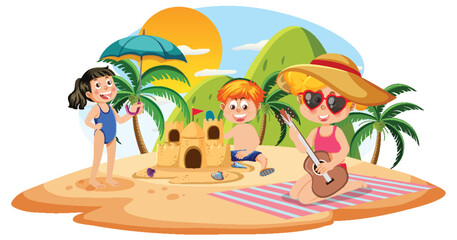 Obraz na płótnie Canvas Kids enjoying summer holiday on the island