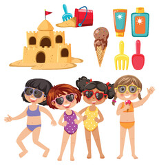 Set of kids character with summer element