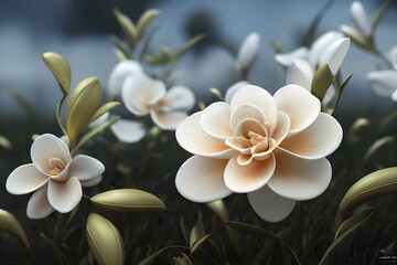 Obraz na płótnie Canvas Gardenia flowers in a field. Generative AI