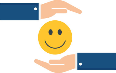 Employee satisfaction policy, Employee happiness, job satisfaction or benefit, positive attitude, work motivation concept, smiling face symbol in joyful workplace.
