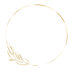 Golden ring isolated on transparent background. Luxury gold circle with leaf ornament.