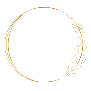 Golden ring isolated on transparent background. Luxury gold circle with leaf ornament.