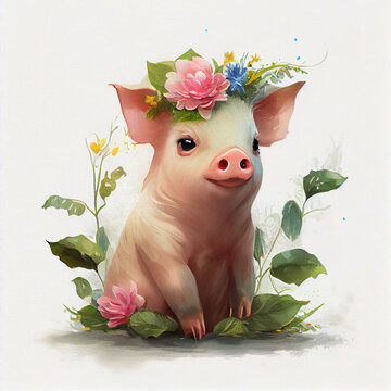 pig with flower watercolor created by artificial intelligence tools