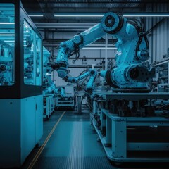 Modern Factory Conveyor, Automated Manufacturing Line Drawing Imitation, Abstract Generative AI Illustration