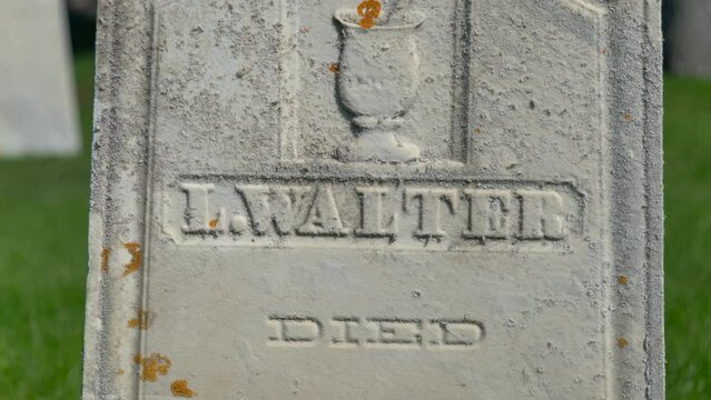 Super close up of the Grave of the Money digger from the 1800s named Luman Walters who is tied to some of the Money digging stories of Joseph Smith Jr. in upstate New York.