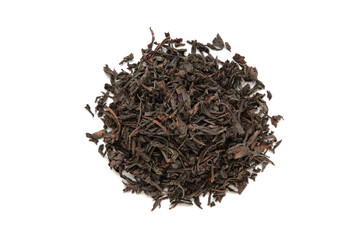 Dry tea leaves isolated on white background. Top view