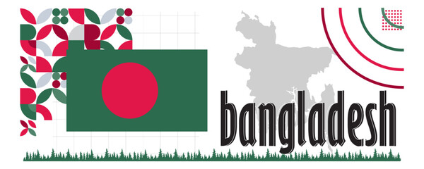 Bangladesh national day banner with Bengali flag colors theme background and geometric abstract