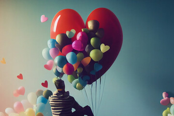 Illustration of heart balloons, romantic love, generated AI