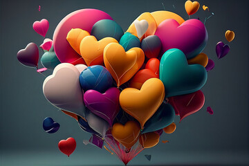 Heart shaped balloons, illustration for birthday celebration, valentines day, love, hearts