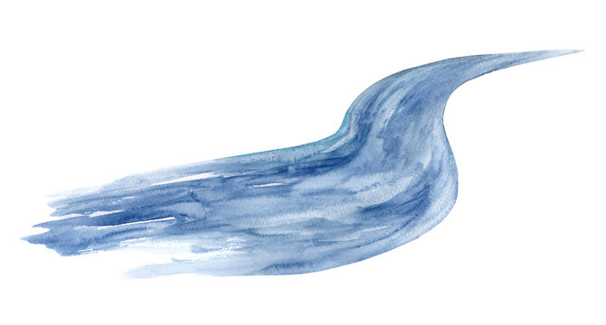 Watercolor river. Blue splashes of water. Watercolor hand drawn illustration