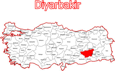 Vektorkarte der Türkei - mit Landkreiskarte des Districts Diyarbakir
