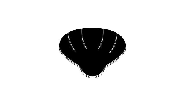 Black Scallop sea shell icon isolated on white background. Seashell sign. 4K Video motion graphic animation